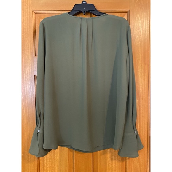 Loft Women Bohemian Boho Bell Sleeve Top Olive Green Loose Medium Chic Business - Picture 5 of 8